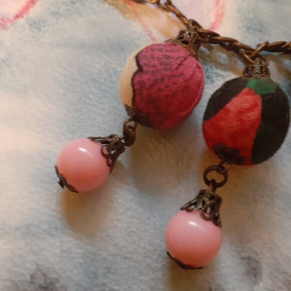 Boho Necklace With Fabric Covered Beads - Picture 4 of 6